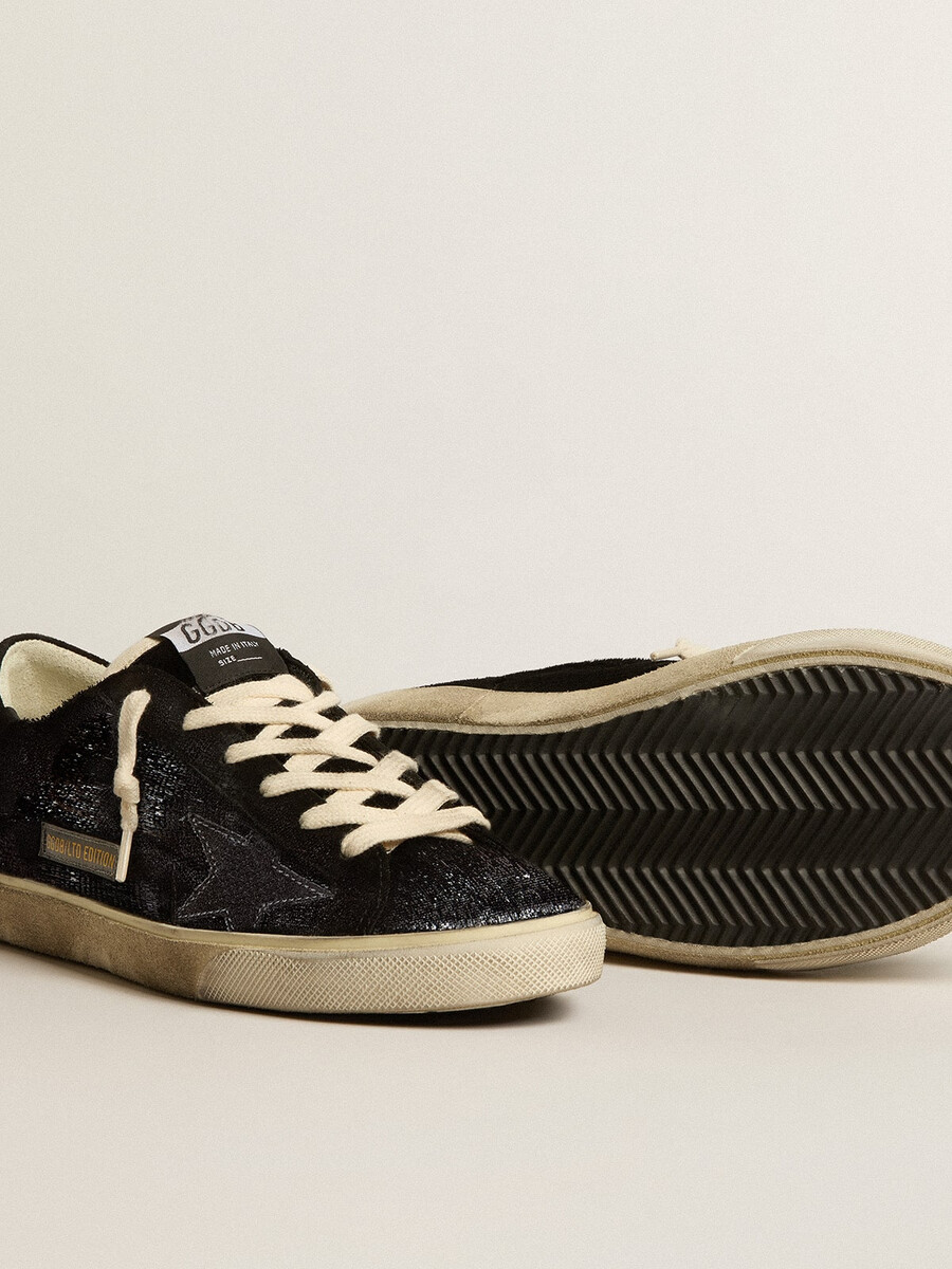 męskie buty super-star z czarnego aksamitu i zamszu z czarną gwiazdą zamszową