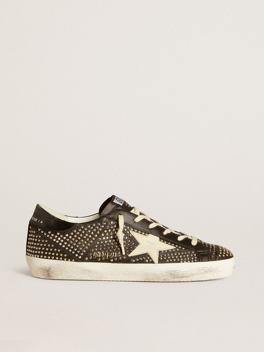 męska kurtka super-star w czarnej nappa z ćwiekami i białą skórzaną gwiazdą