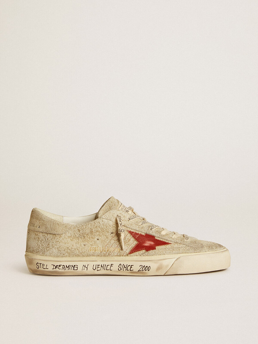 męskie buty super-star ltd z szarego zamszu z czerwoną gwiazdą ze skóry