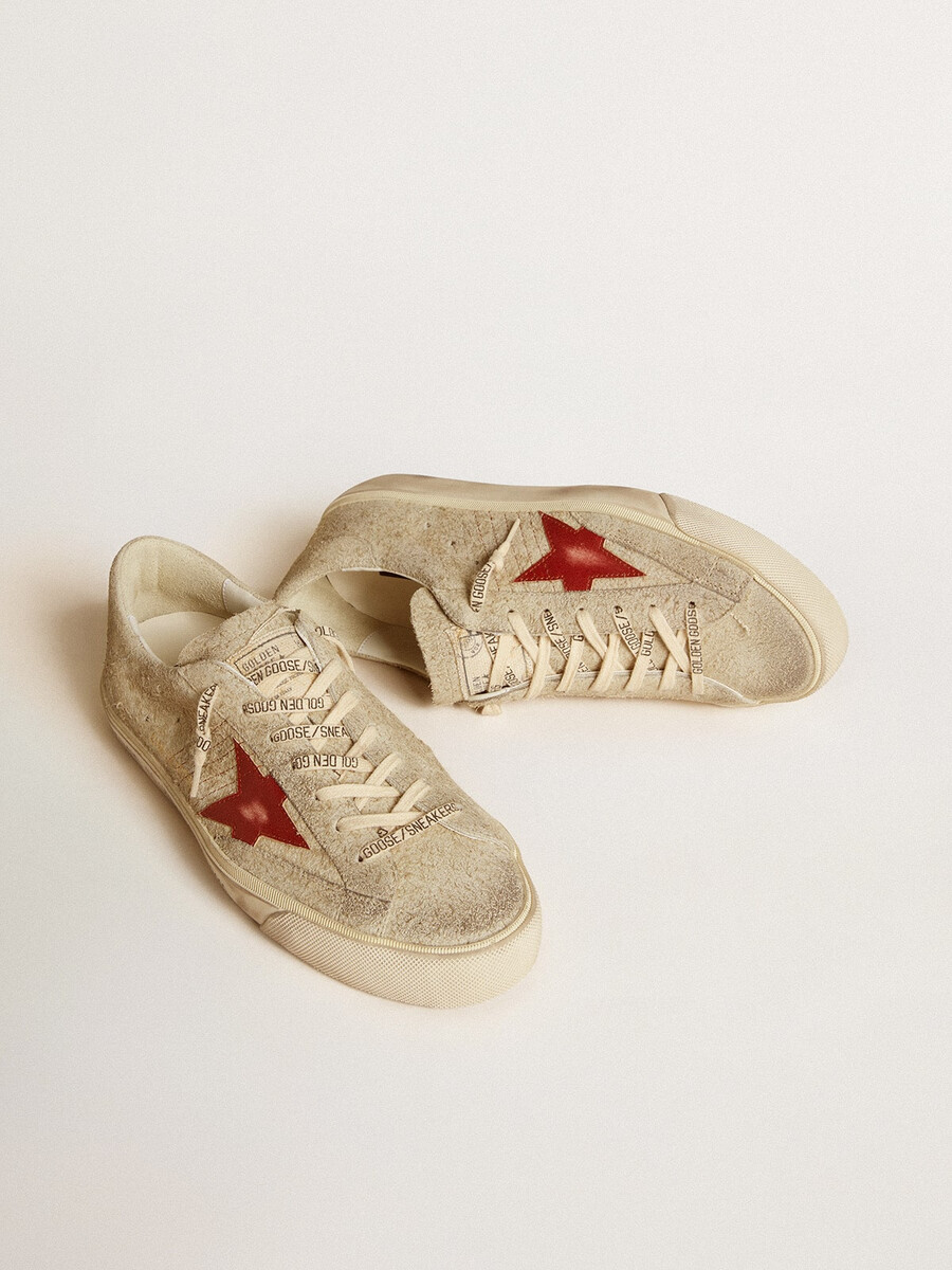 męskie buty super-star ltd z szarego zamszu z czerwoną gwiazdą ze skóry