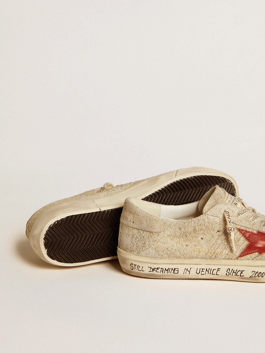 męskie buty super-star ltd z szarego zamszu z czerwoną gwiazdą ze skóry