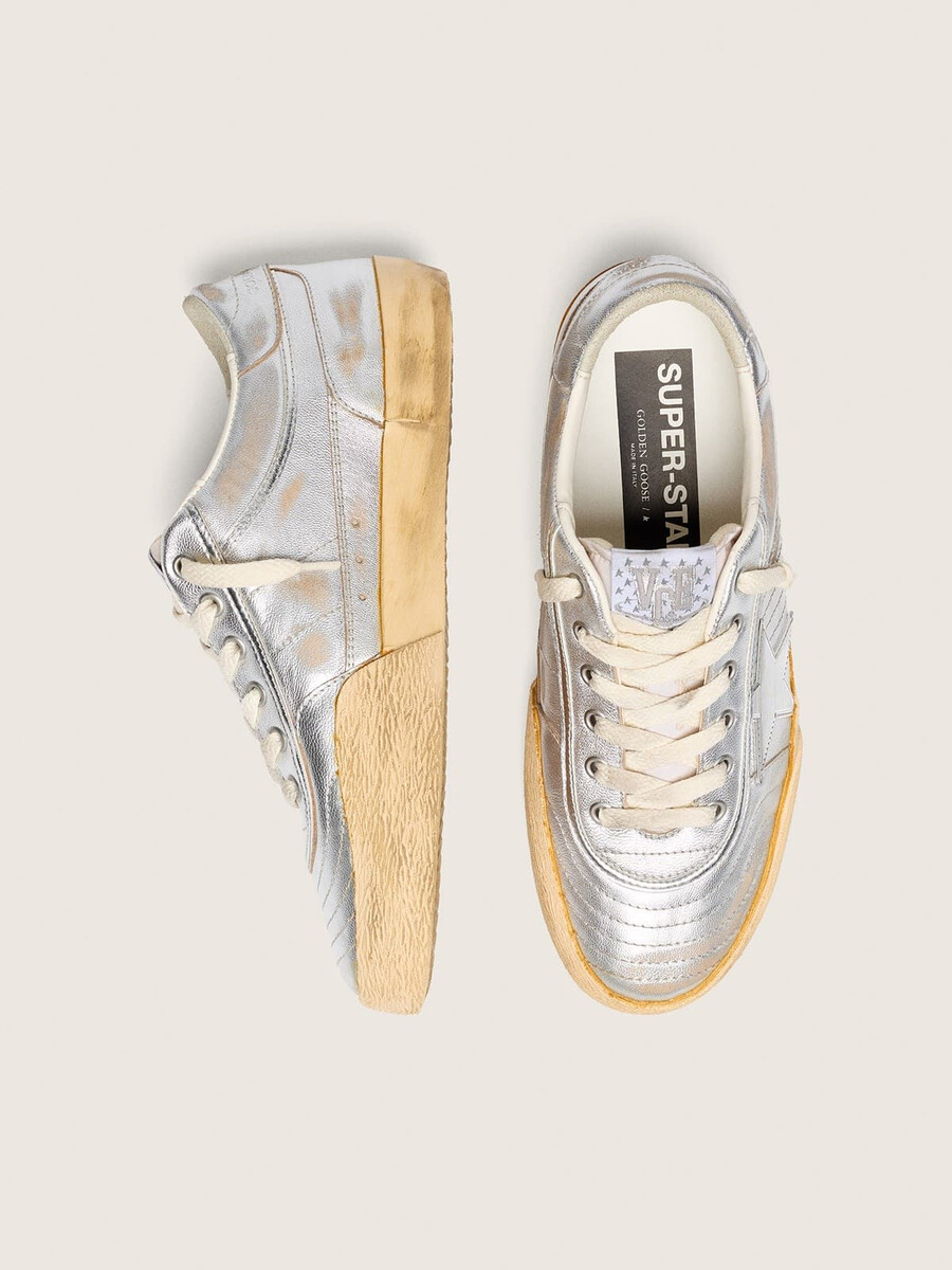 męskie buty super-star lab z metalicznej skóry nappa ze srebrną gwiazdą tpu