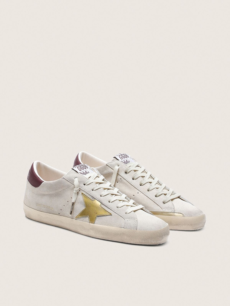 męskie buty super-star cny ze skóry zamszowej w kolorze kości słoniowej z metaliczną gwiazdą ze skóry i skórzanym paskiem na pięcie