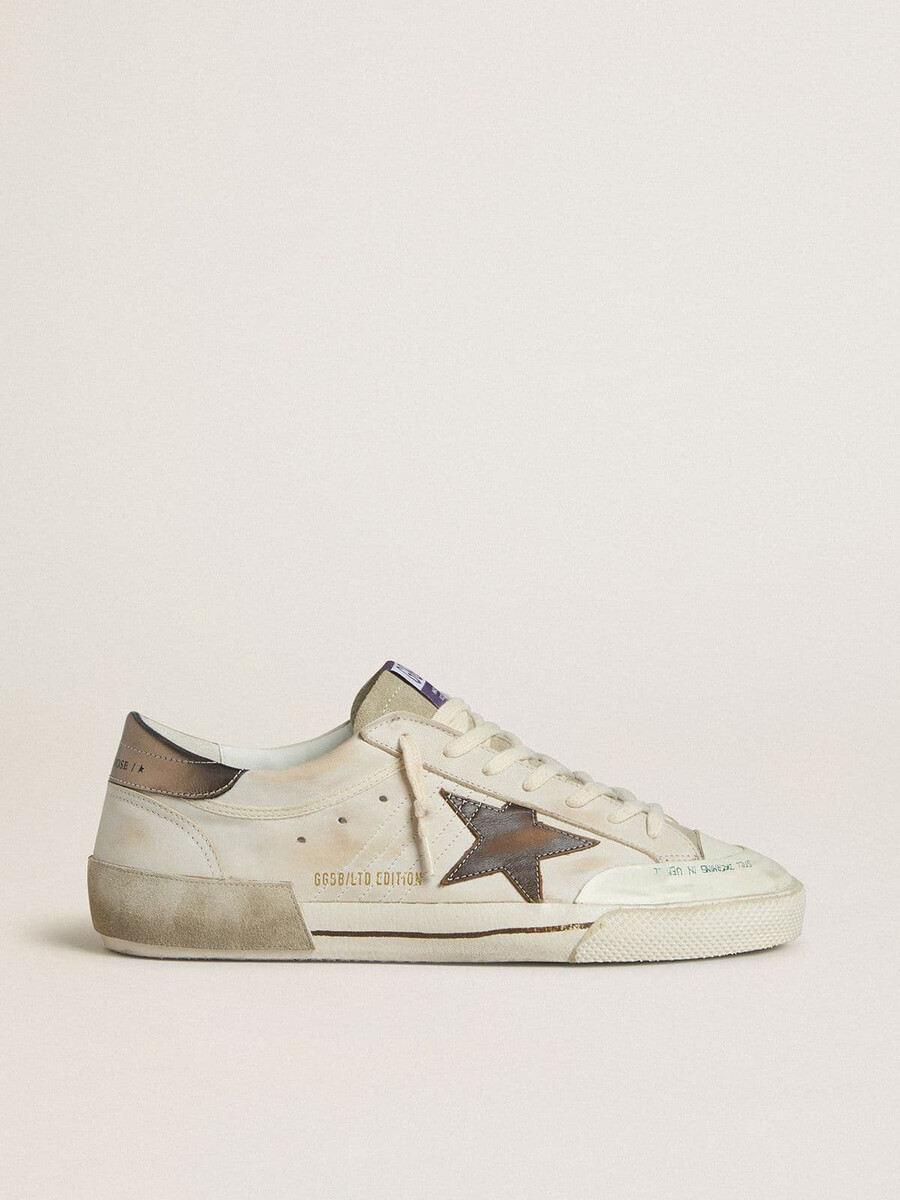 męskie buty super-star ltd ze zamszu z brązową gwiazdą ze skóry i metalicznym skórzanym paskiem na pięcie