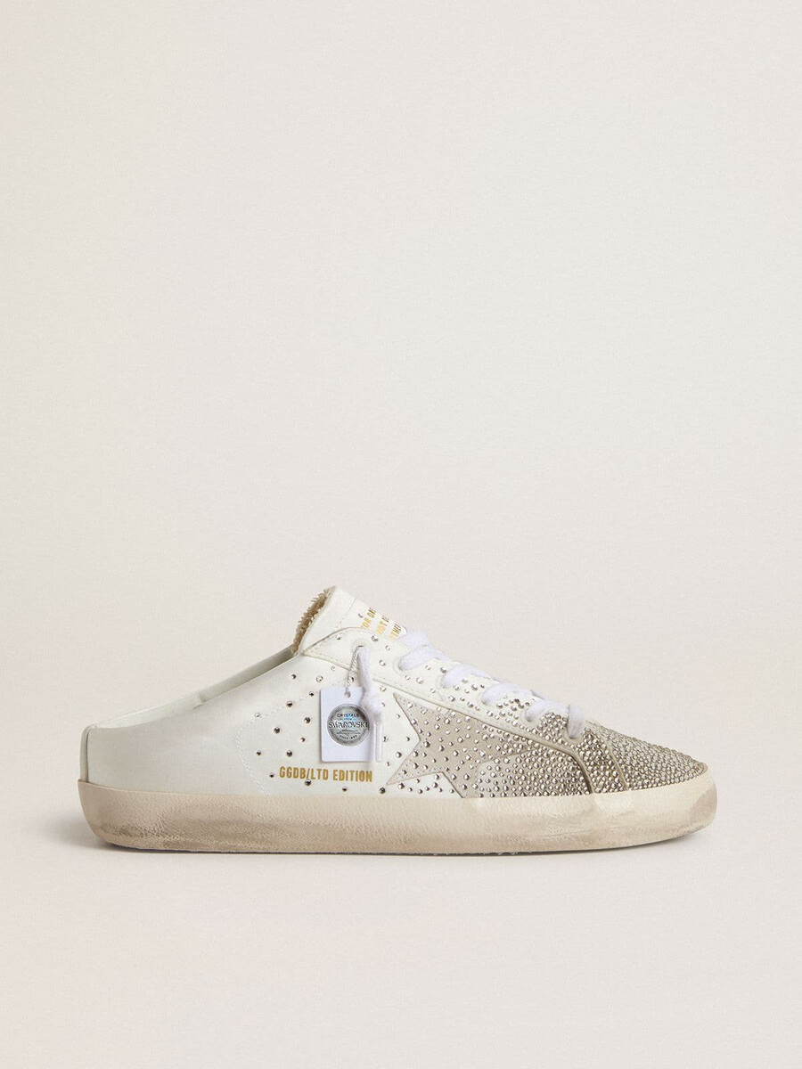 damskie buty super-star sabot ltd z szarą gwiazdą zamszową i kryształami swarovskiego