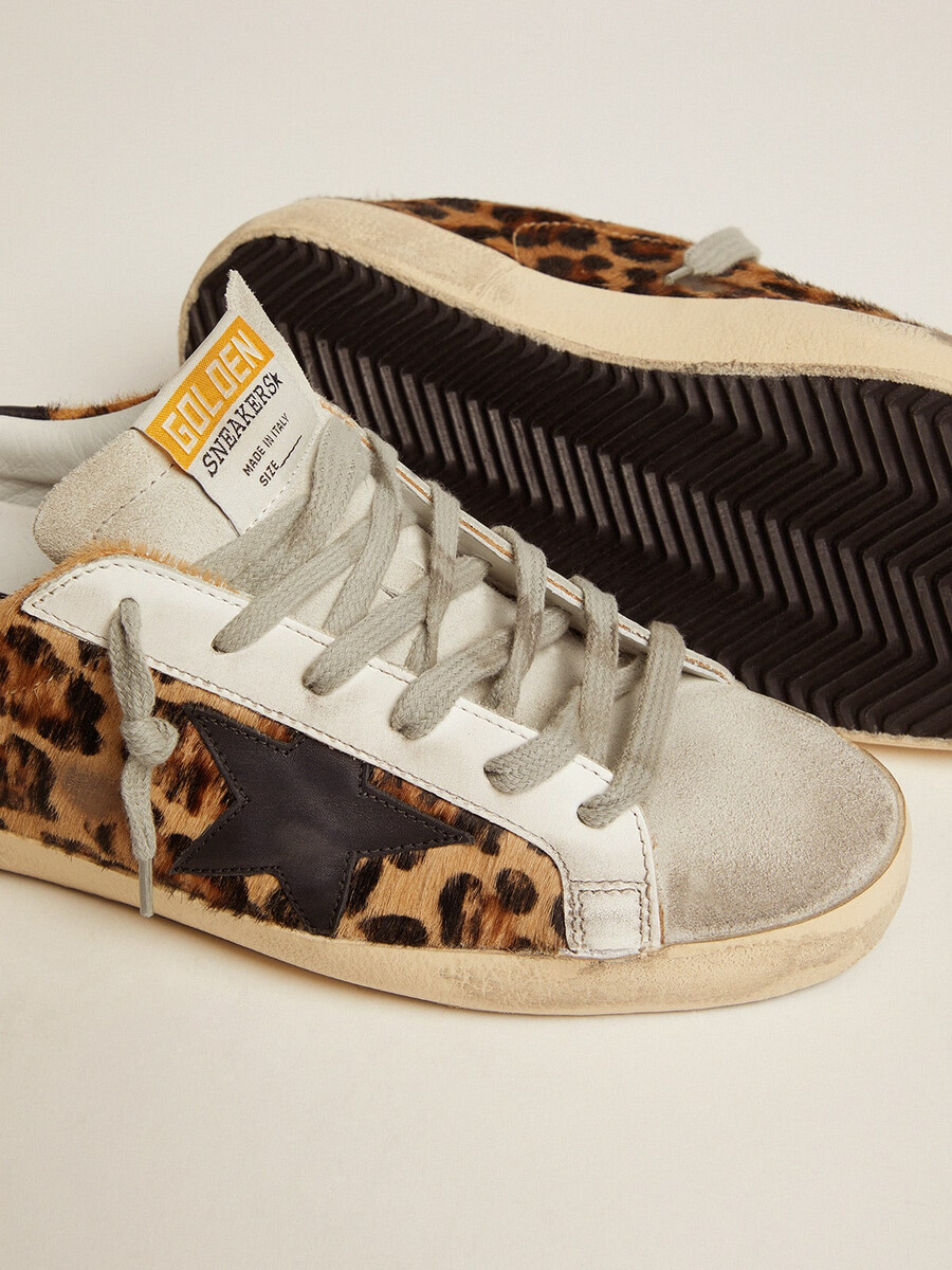 damskie buty super-star ze skóry z nadrukiem w panterkę