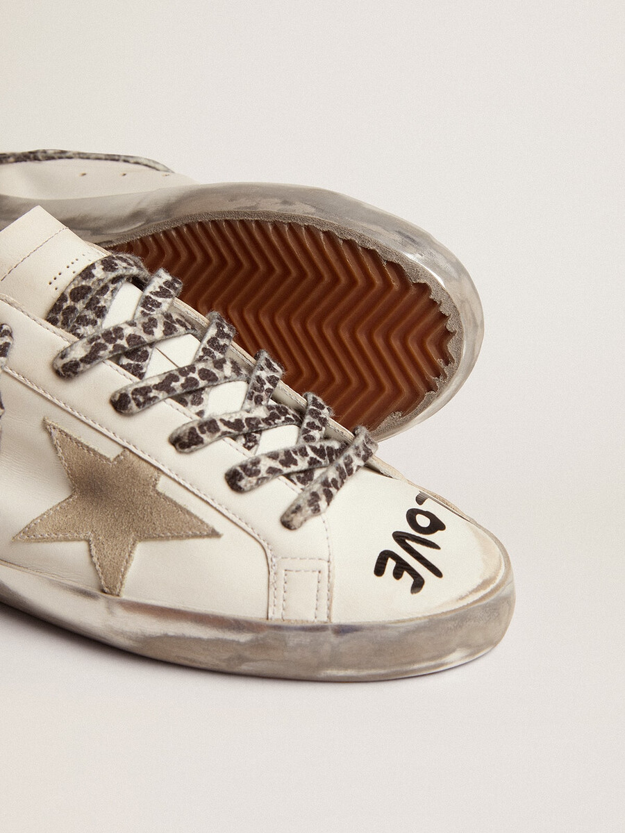 damskie buty super-star w białej skórze z szarą gwiazdą zamszową