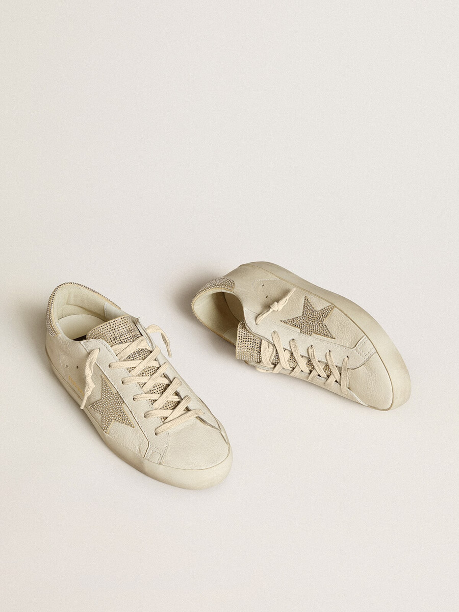 damskie buty super-star ze skóry nappa z kryształową gwiazdą swarovskiego i zapięciem na pięcie