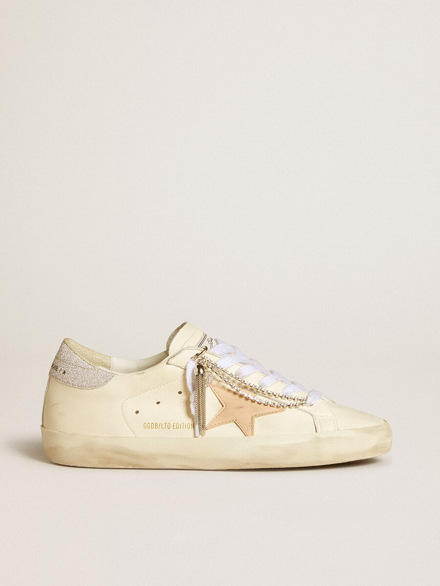 damskie buty super-star ltd ze skóry nappa z gwiazdą ze skóry w kolorze cielistym i brokatowym paskiem na pięcie