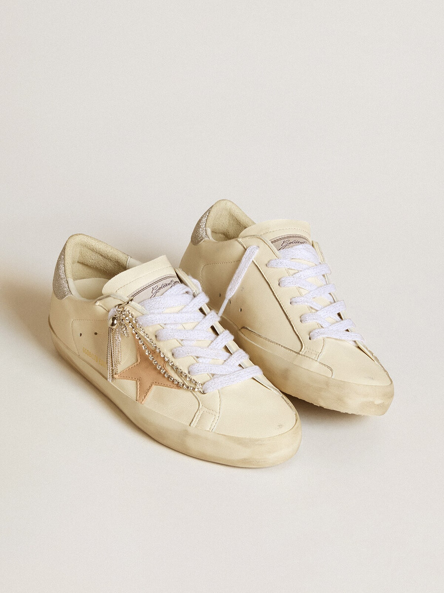 damskie buty super-star ltd ze skóry nappa z gwiazdą ze skóry w kolorze cielistym i brokatowym paskiem na pięcie
