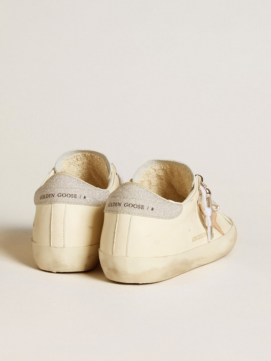 damskie buty super-star ltd ze skóry nappa z gwiazdą ze skóry w kolorze cielistym i brokatowym paskiem na pięcie