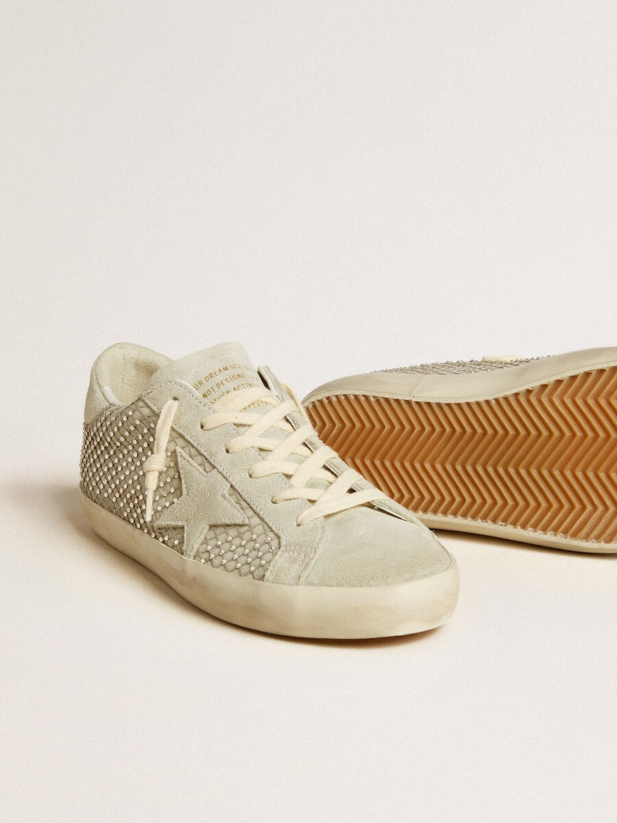 damskie buty super-star z szarą gwiazdą zamszową i siateczką z kryształkami swarovskiego