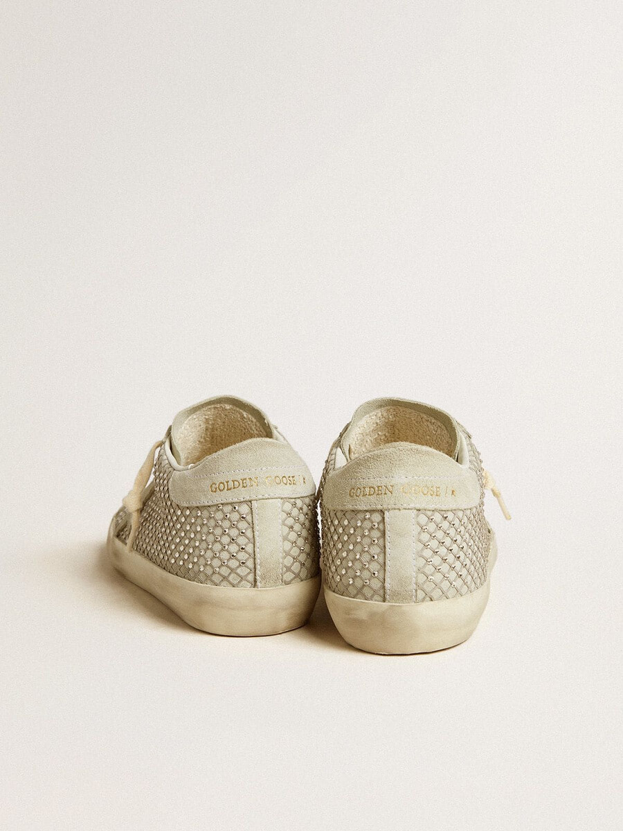 damskie buty super-star z szarą gwiazdą zamszową i siateczką z kryształkami swarovskiego