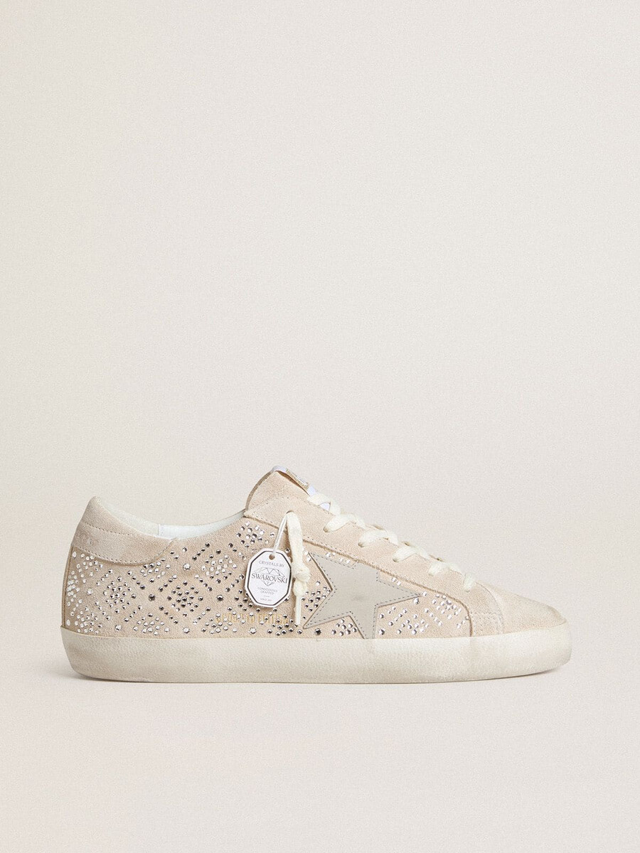 damskie buty super-star ltd ze zamszu z kryształkami swarovskiego i gwiazdą ze skóry w kolorze lodowo-szarym