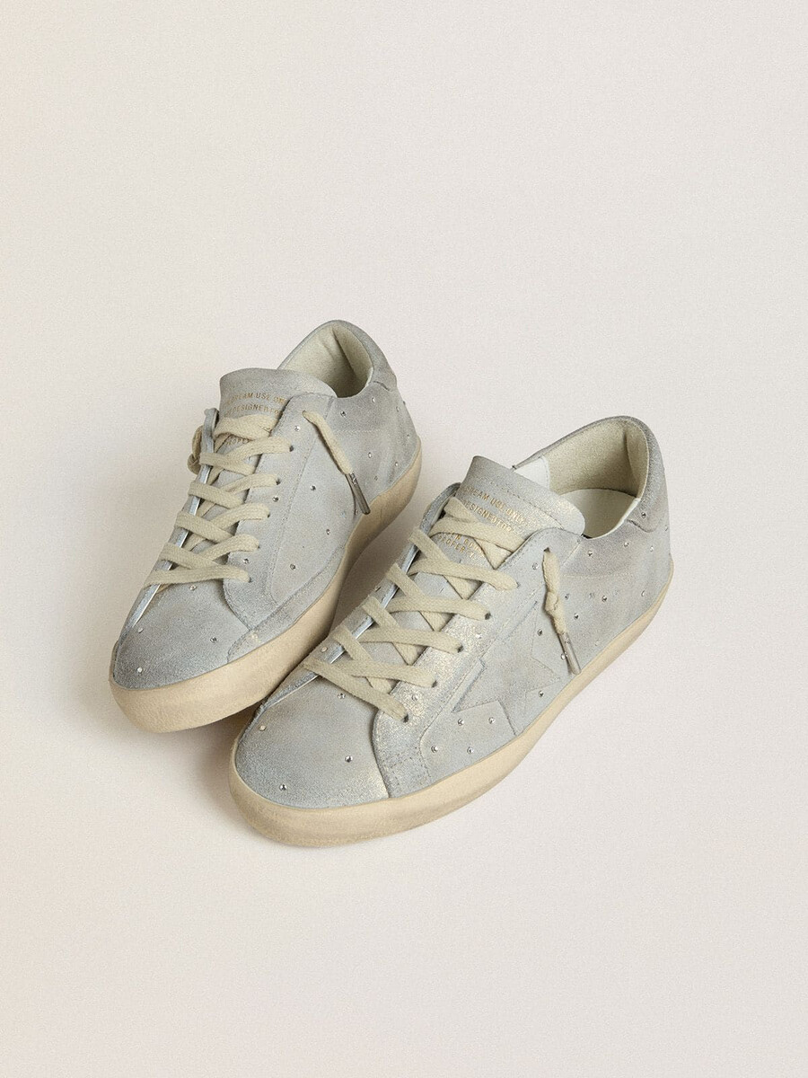 damskie buty super-star ltd z platynowego zamszu z kryształami swarovskiego i platynową gwiazdą zamszową