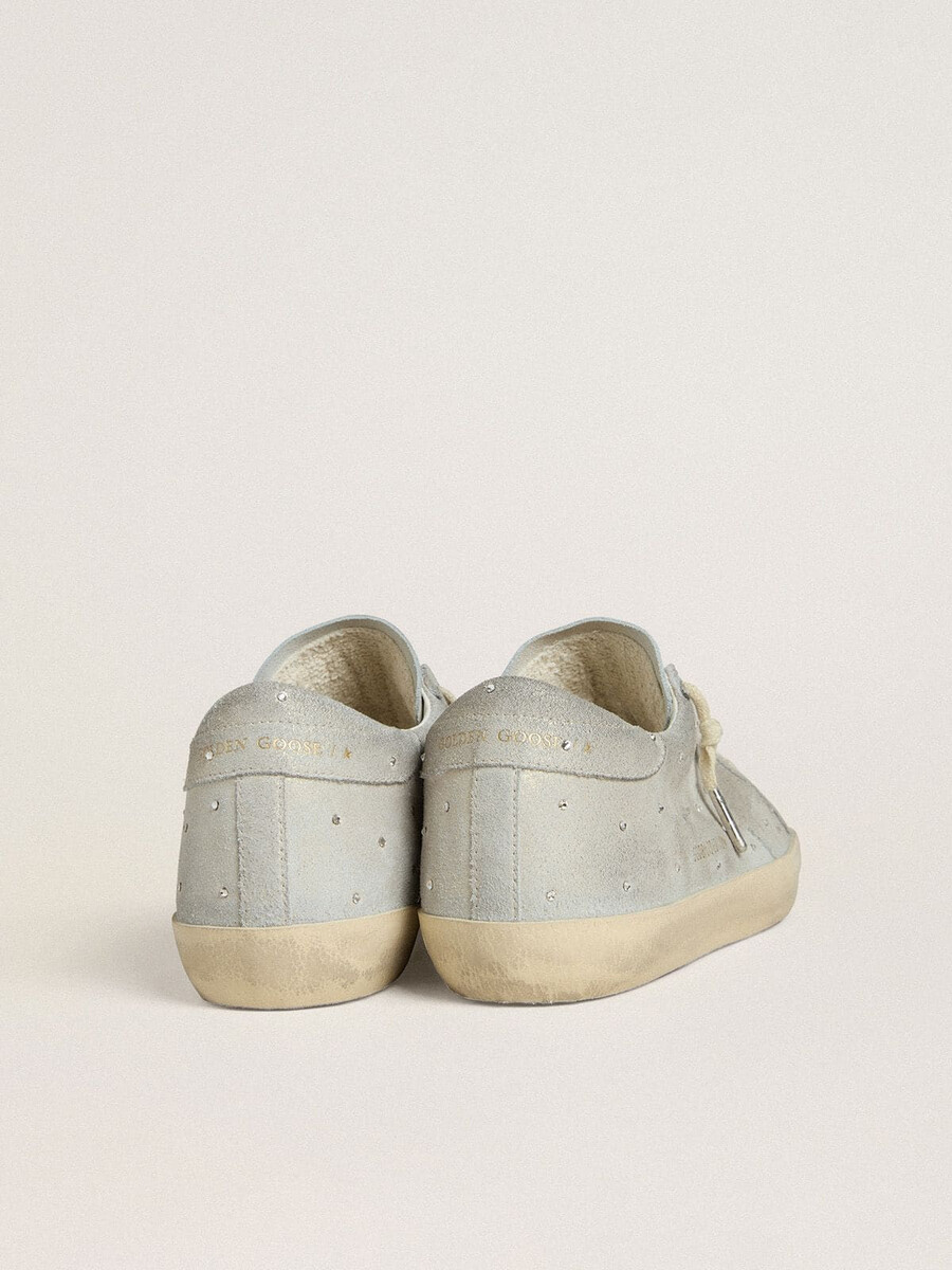 damskie buty super-star ltd z platynowego zamszu z kryształami swarovskiego i platynową gwiazdą zamszową