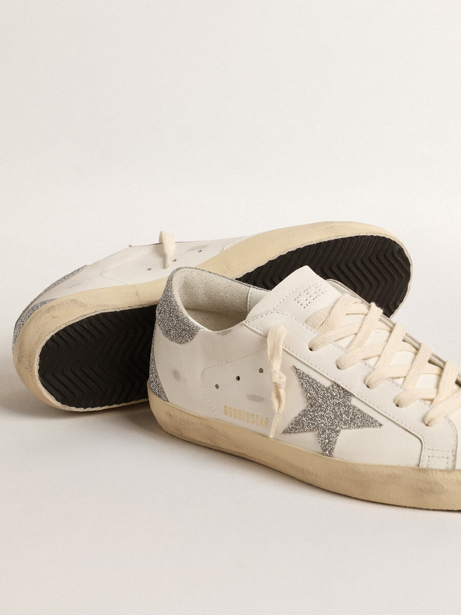 damskie buty super-star ze srebrną kryształową gwiazdą swarovskiego i zapięciem na pięcie