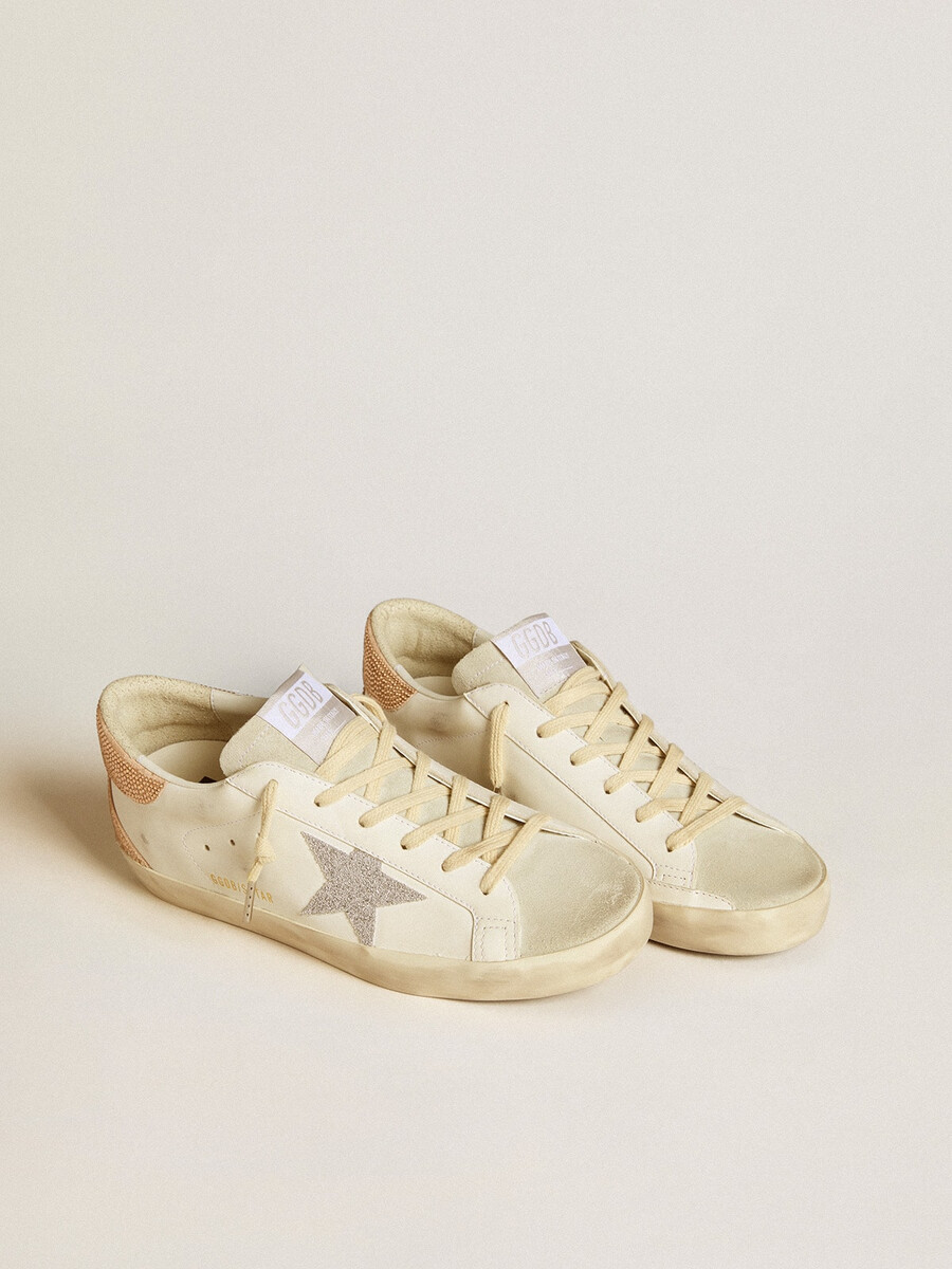 damskie buty super-star ze skóry z kryształową gwiazdą swarovskiego i zapięciem na pięcie