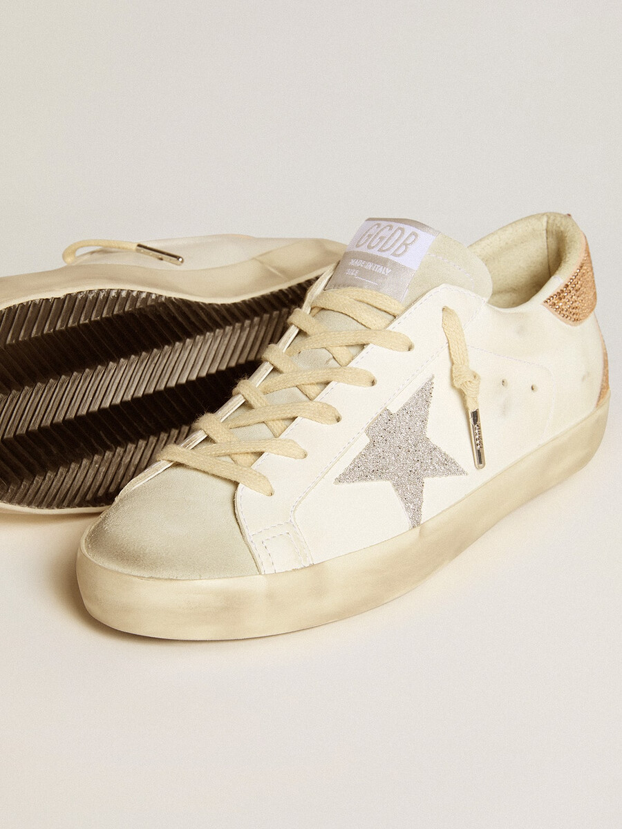 damskie buty super-star ze skóry z kryształową gwiazdą swarovskiego i zapięciem na pięcie