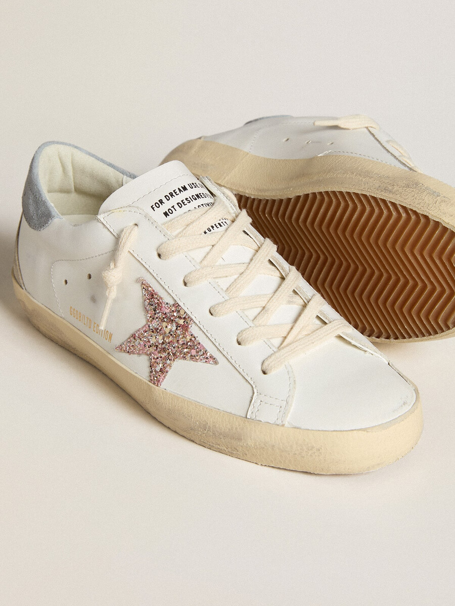 damskie buty super-star ltd z wielokolorową brokatową gwiazdą i zamszowym paskiem na pięcie