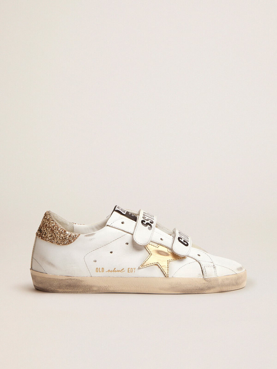 damskie buty old school ze złotą gwiazdą w laminowanej skórze