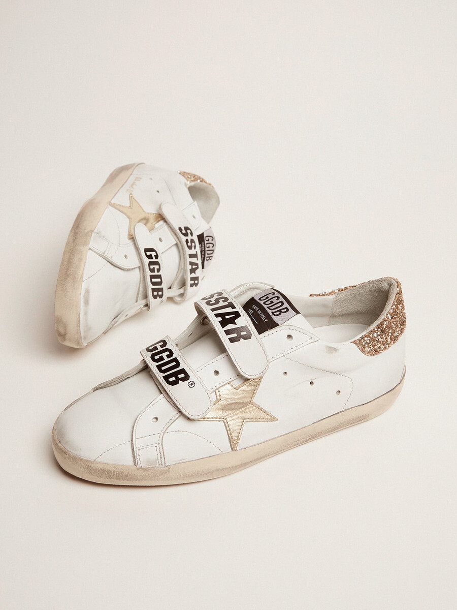 damskie buty old school ze złotą gwiazdą w laminowanej skórze