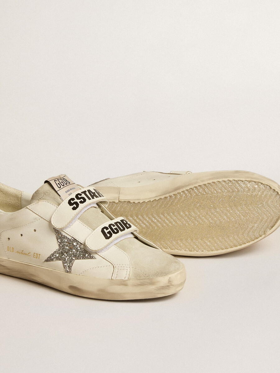 damskie buty old school ze srebrną brokatową gwiazdą i językiem z lodowo-szarego zamszu