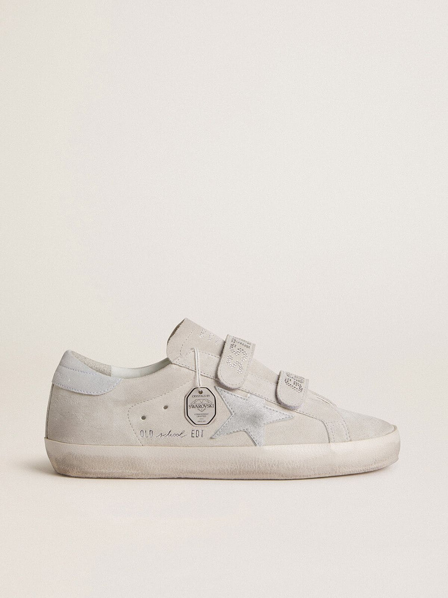 damskie buty old school w jasnoszarym zamszu z gwiazdką ze skóry z mikrobrokatem
