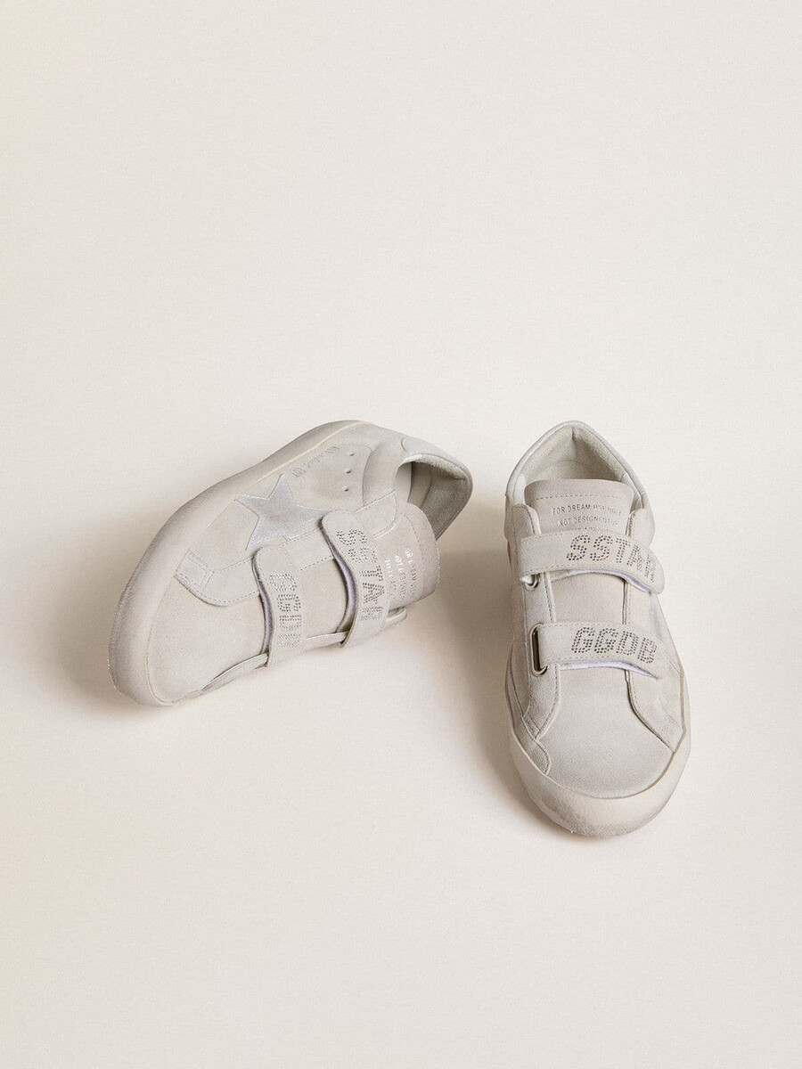 damskie buty old school w jasnoszarym zamszu z gwiazdką ze skóry z mikrobrokatem
