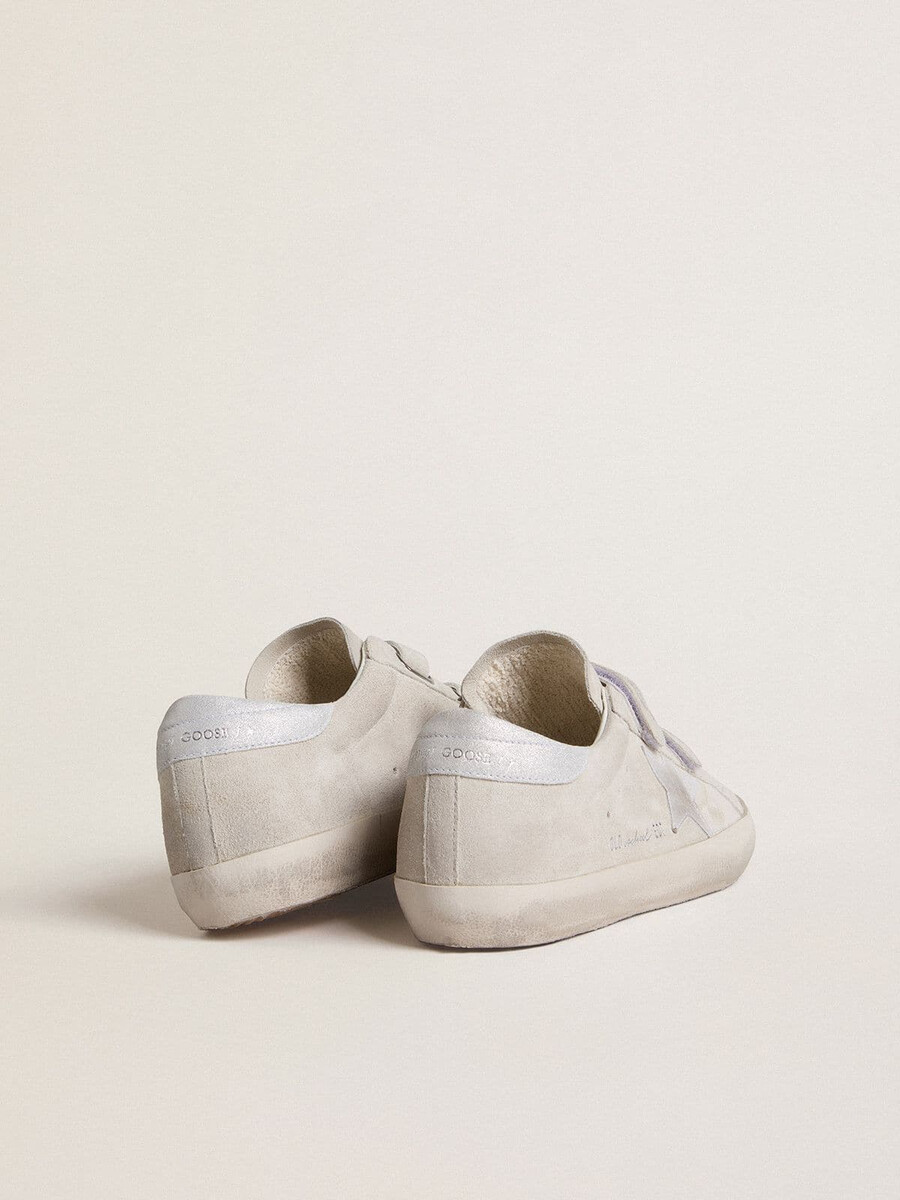 damskie buty old school w jasnoszarym zamszu z gwiazdką ze skóry z mikrobrokatem