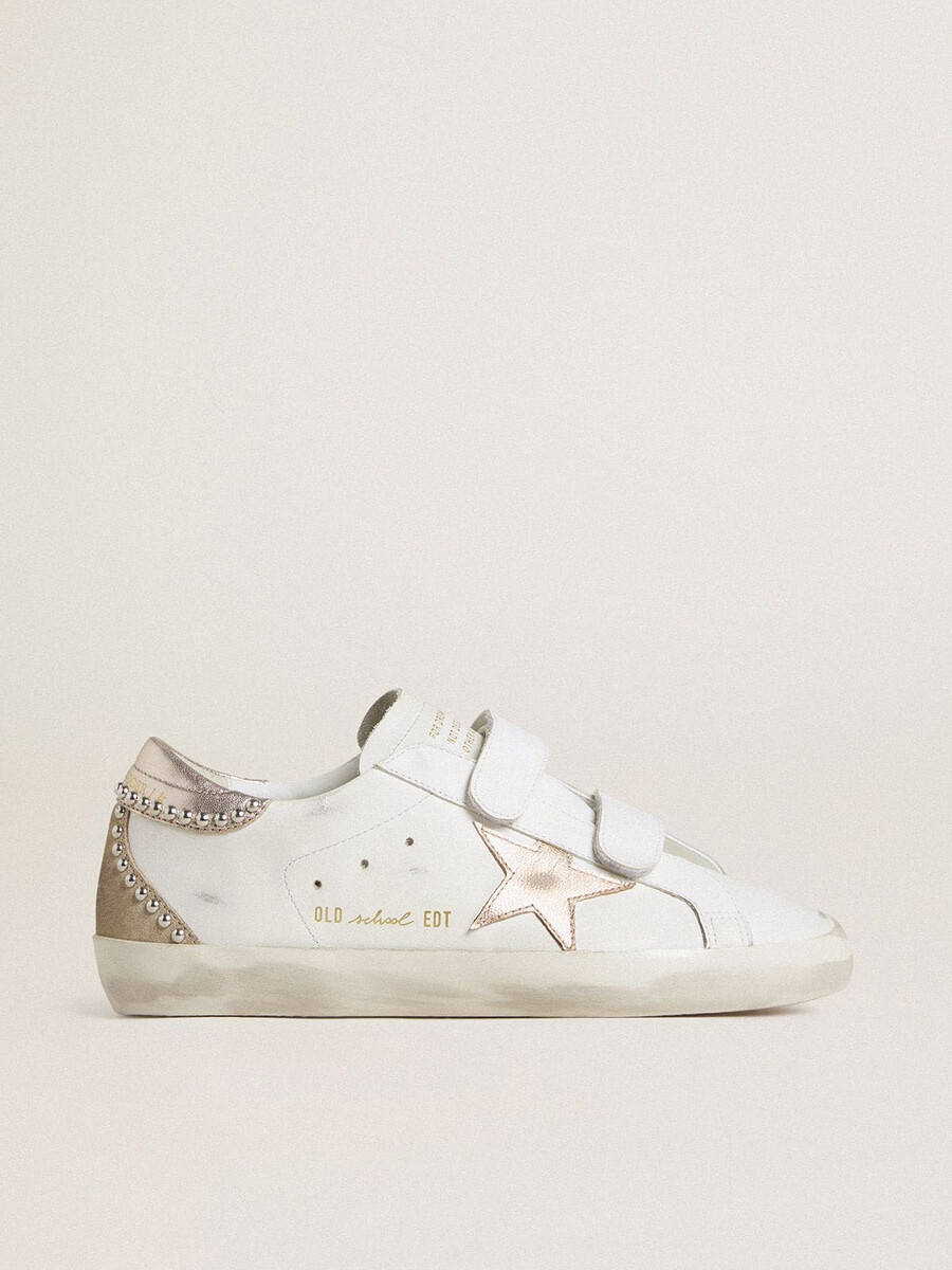 damskie buty old school ltd z różowo-złotą metaliczną gwiazdą ze skóry i zapięciem na pięcie