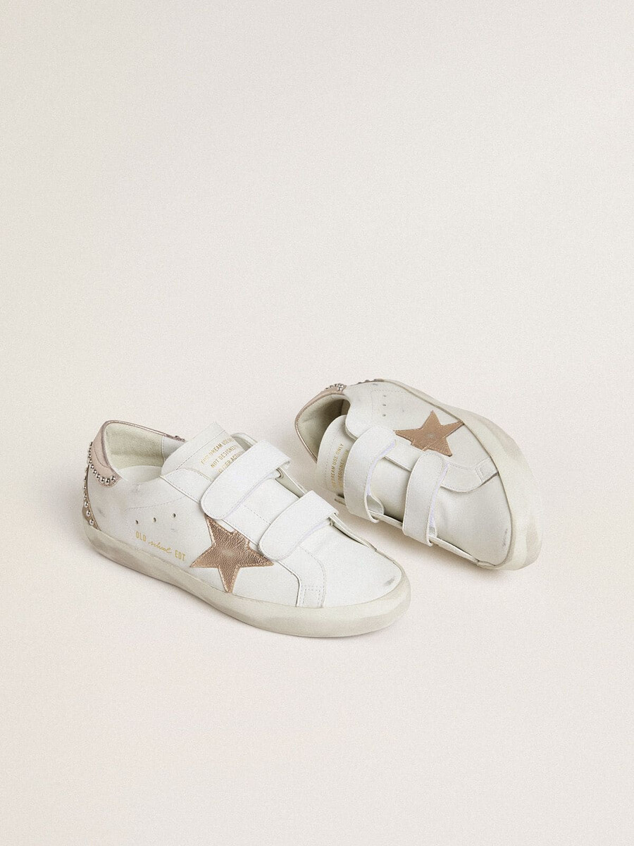 damskie buty old school ltd z różowo-złotą metaliczną gwiazdą ze skóry i zapięciem na pięcie