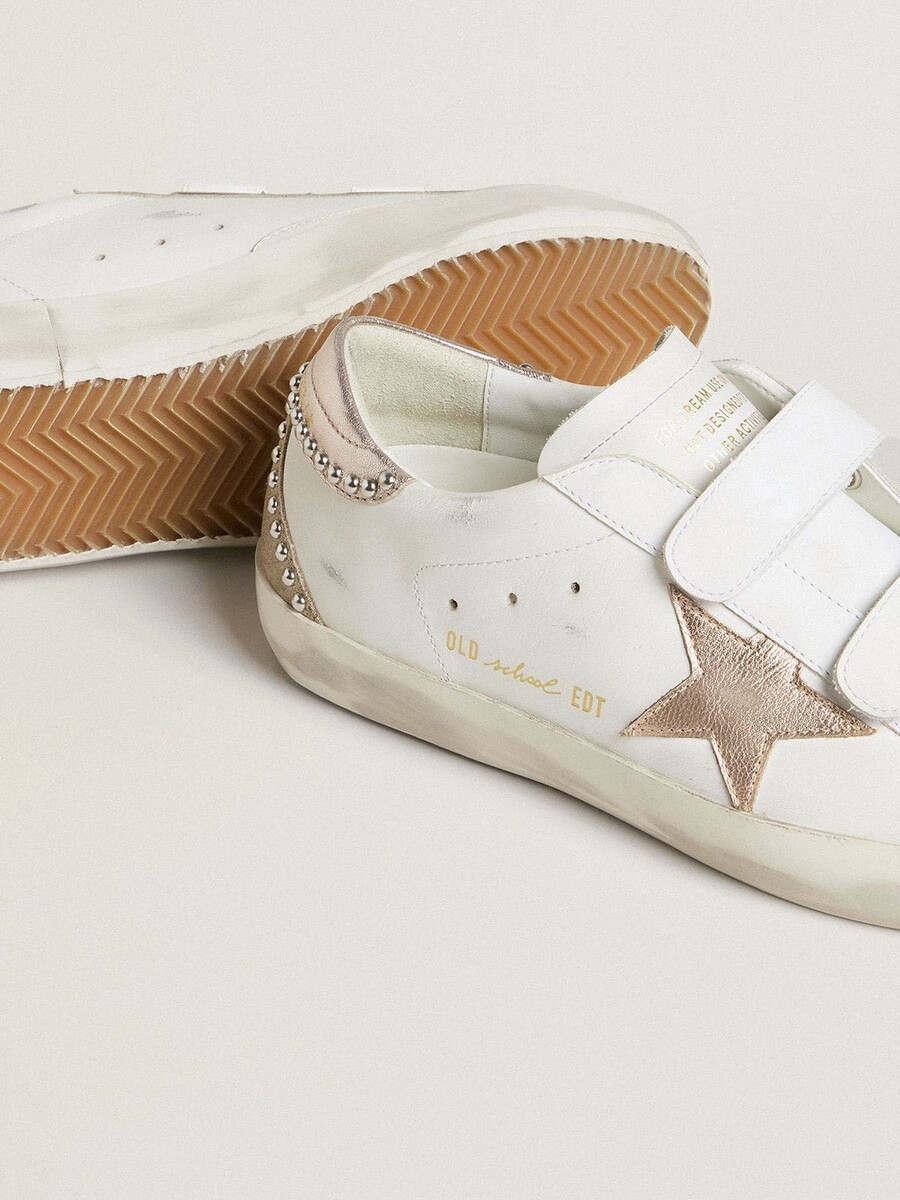 damskie buty old school ltd z różowo-złotą metaliczną gwiazdą ze skóry i zapięciem na pięcie