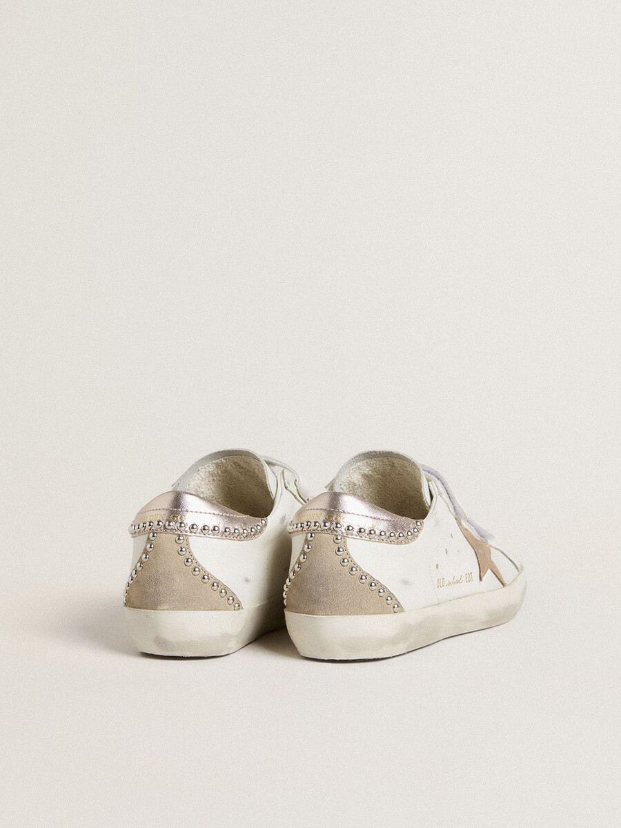 damskie buty old school ltd z różowo-złotą metaliczną gwiazdą ze skóry i zapięciem na pięcie