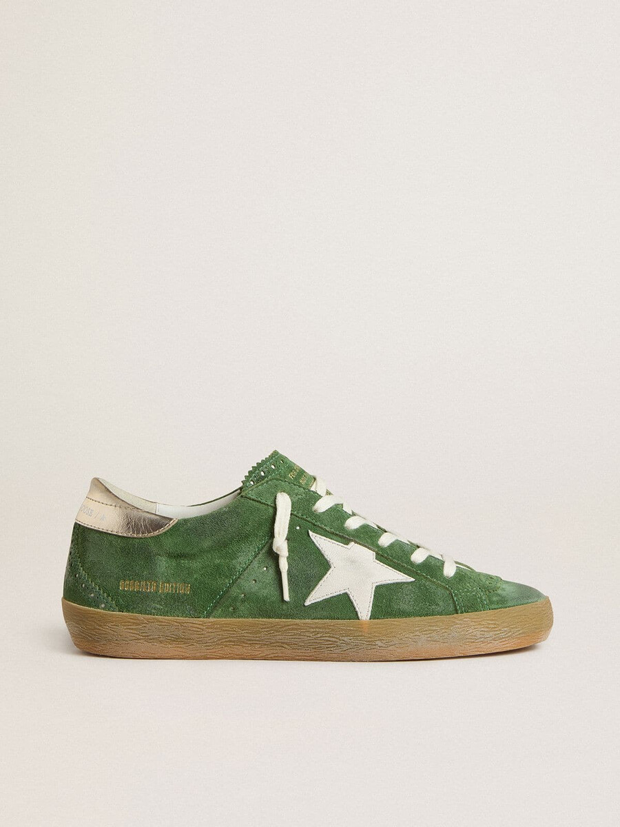damskie buty super-star w zielonym zamszu z białą gwiazdą