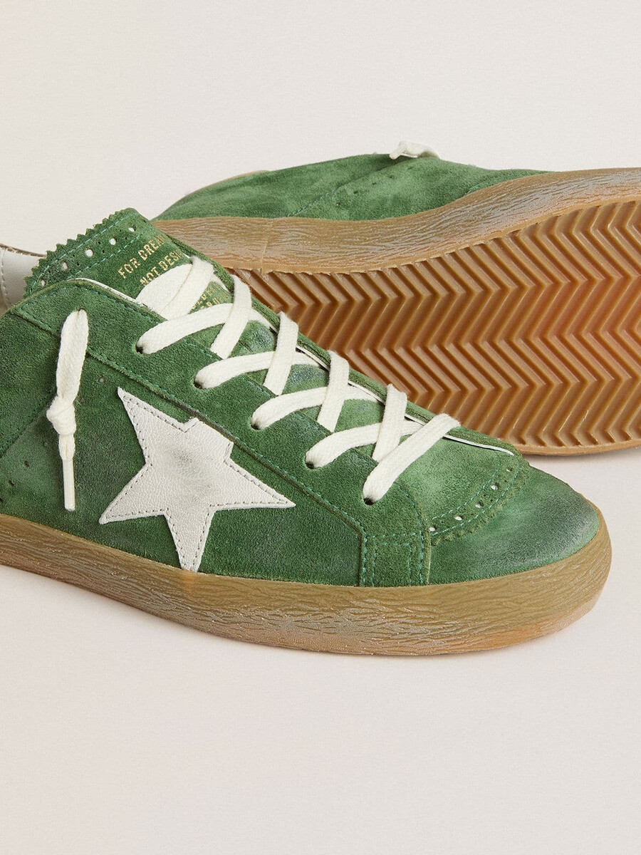 damskie buty super-star w zielonym zamszu z białą gwiazdą