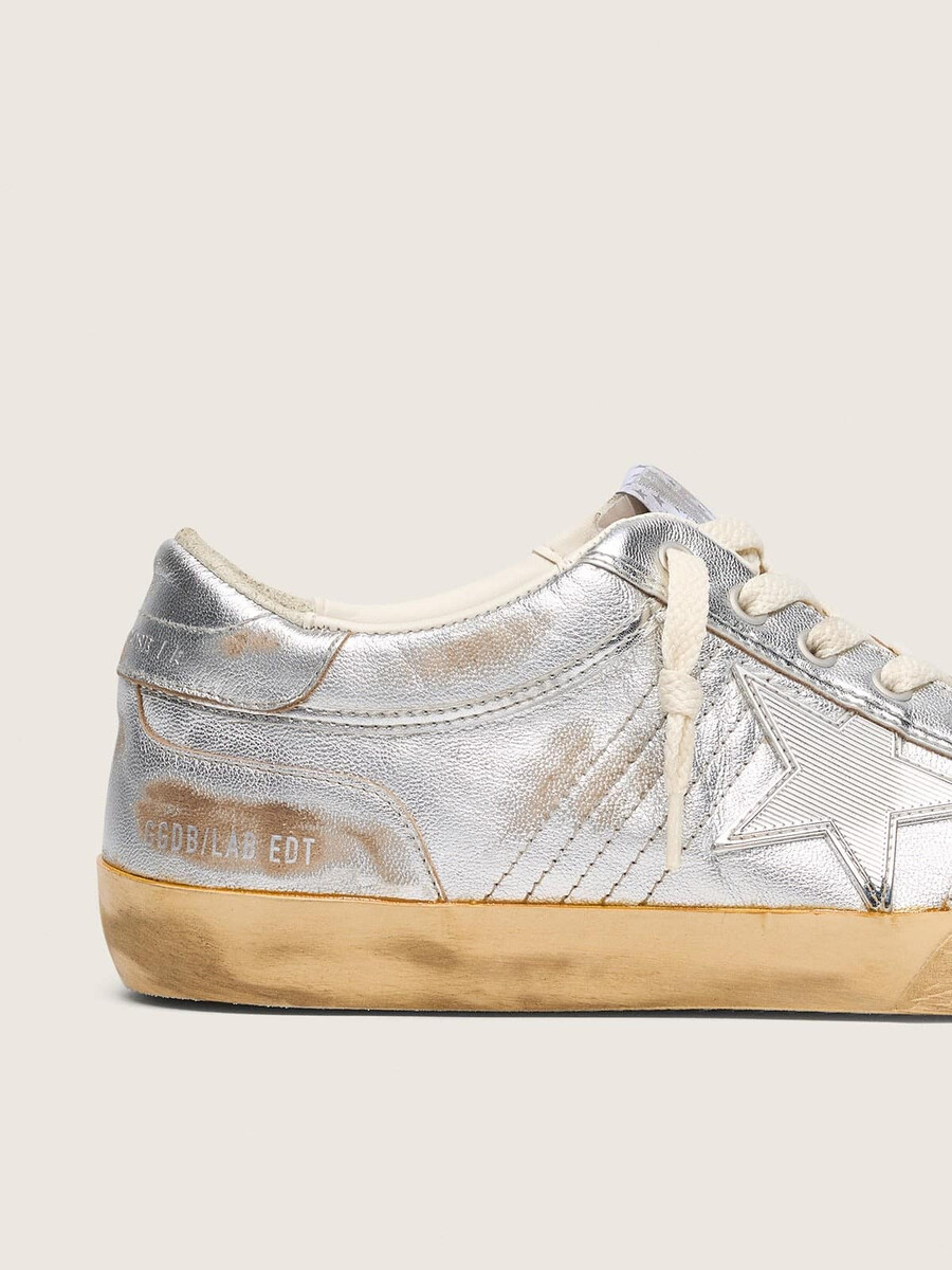 damskie buty super-star lab z metalicznej skóry nappa ze srebrną gwiazdą tpu