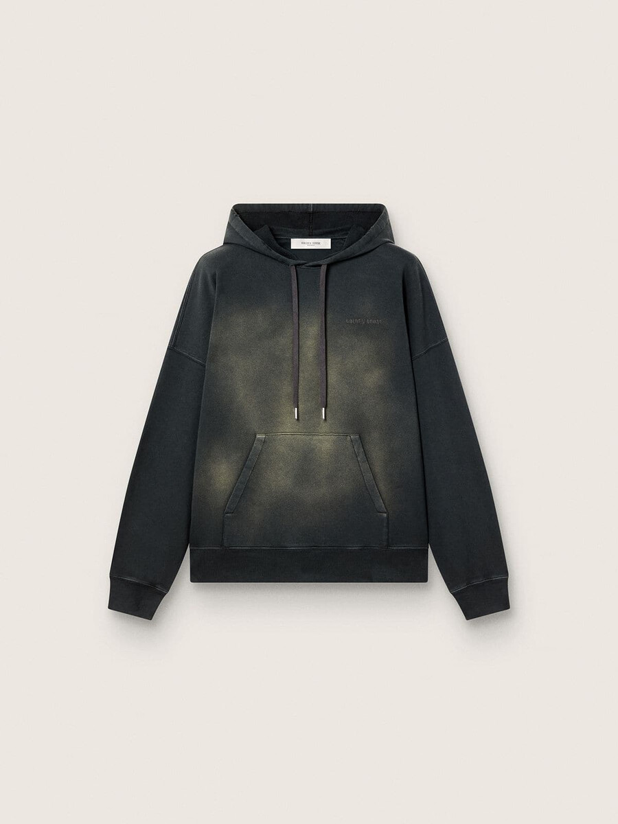 bluza z kapturem unisex z czarnej bawełny z efektem wybielenia