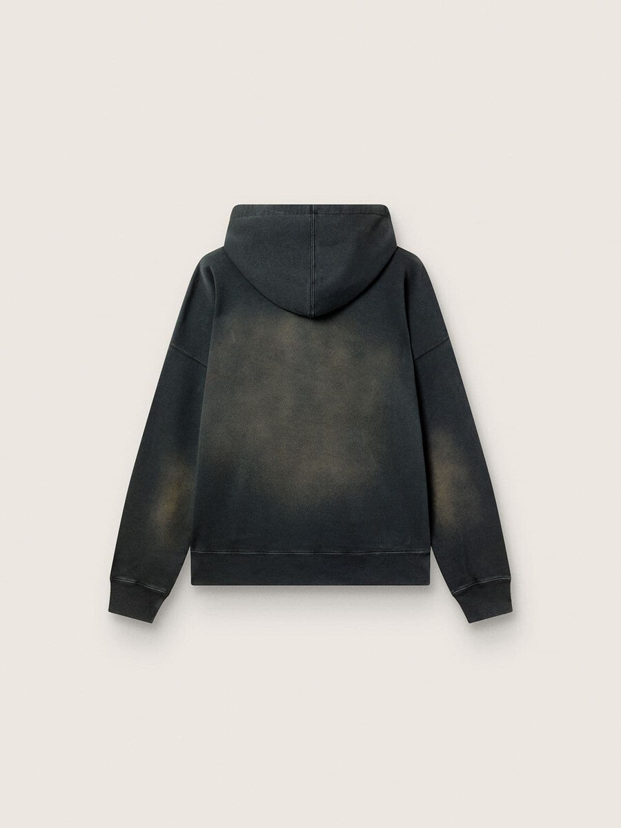 bluza z kapturem unisex z czarnej bawełny z efektem wybielenia