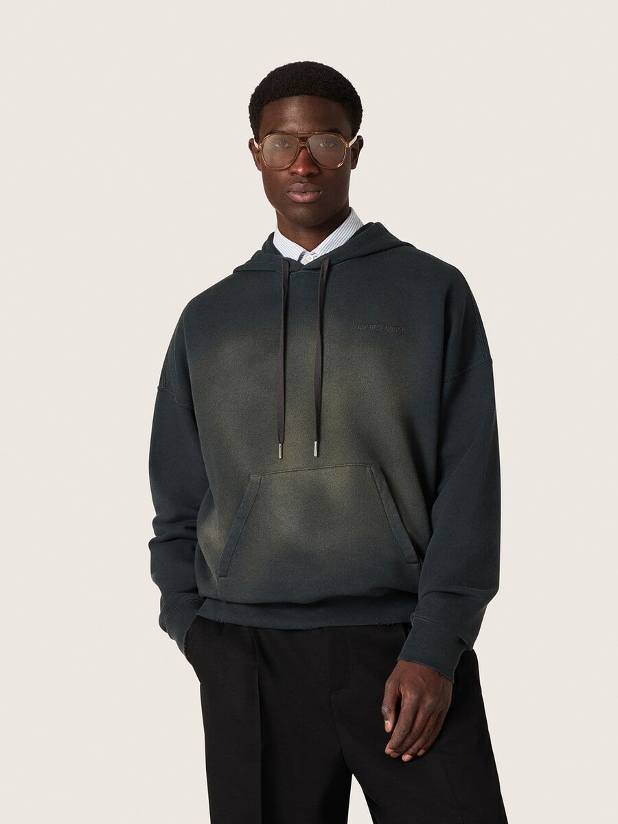 bluza z kapturem unisex z czarnej bawełny z efektem wybielenia