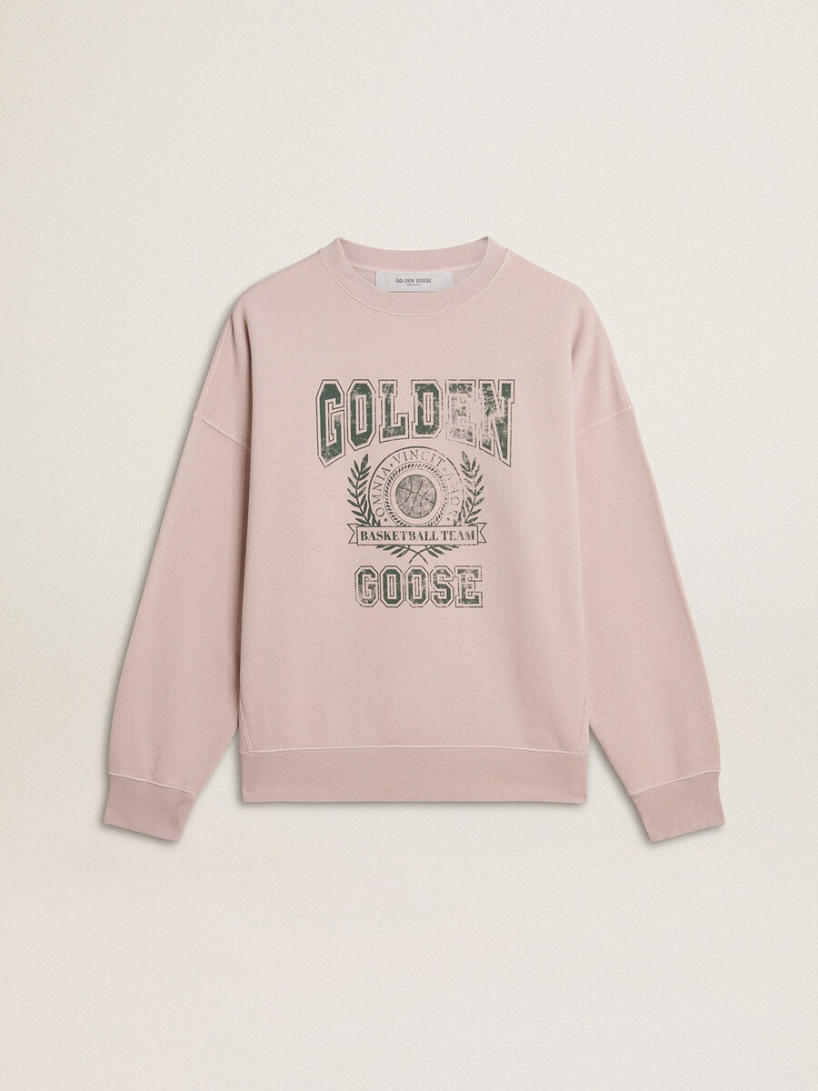 bluza unisex z okrągłym dekoltem old rose i zielonym nadrukiem logo