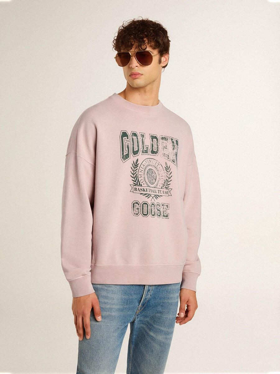 bluza unisex z okrągłym dekoltem old rose i zielonym nadrukiem logo