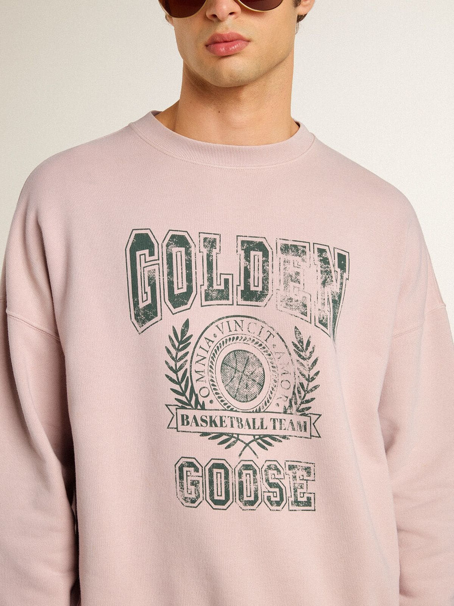 bluza unisex z okrągłym dekoltem old rose i zielonym nadrukiem logo