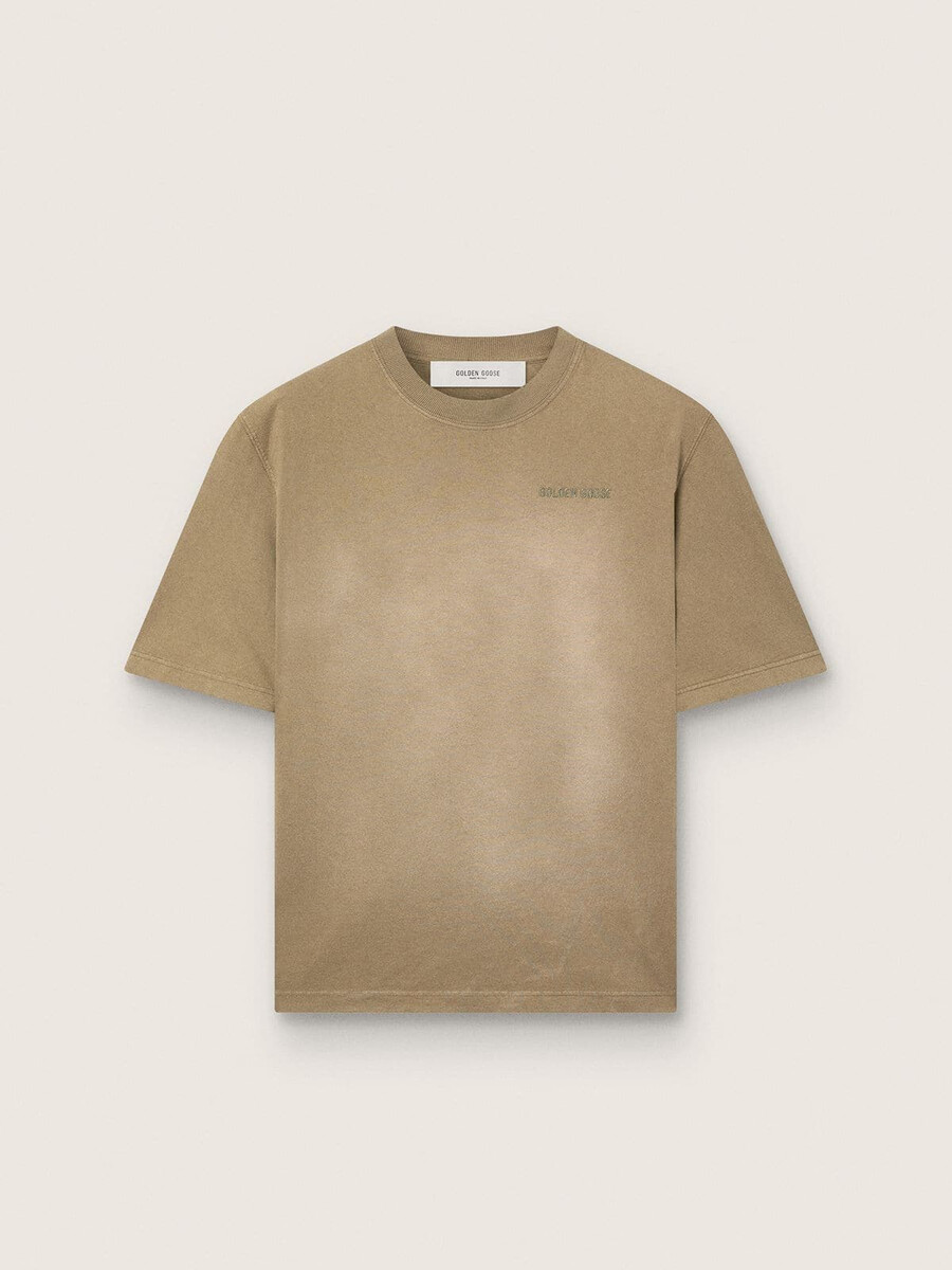 koszulka unisex z beżowej bawełny z haftowanym logo