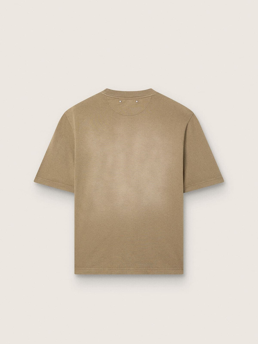 koszulka unisex z beżowej bawełny z haftowanym logo