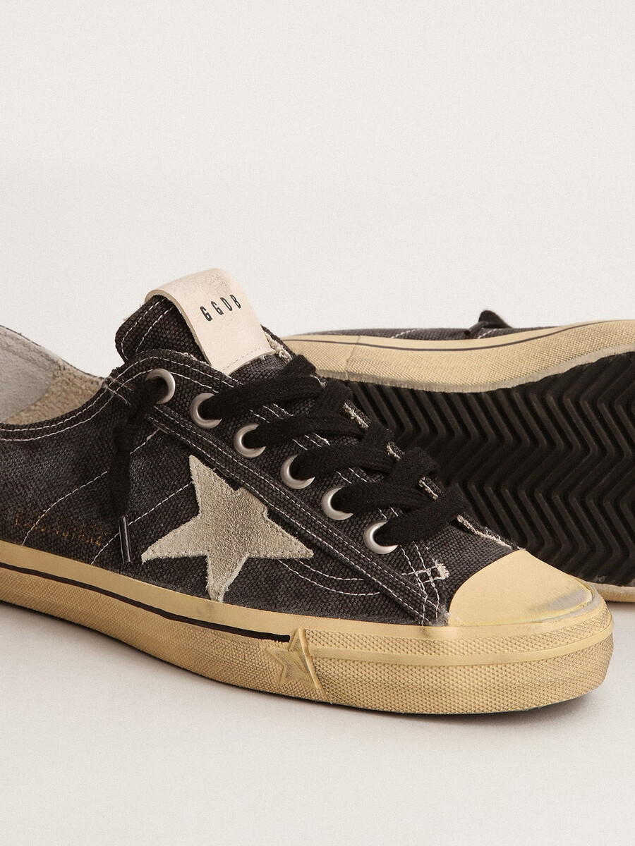 męskie buty v-star z czarnego płótna z gwiazdą i piętą w kolorze lodowej szarości