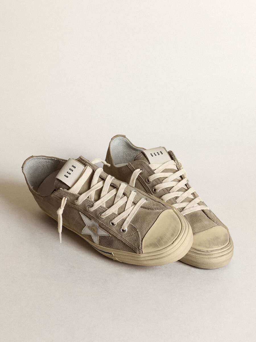 męskie buty v-star z zamszu w kolorze gołębiej szarości ze srebrną metaliczną gwiazdą ze skóry