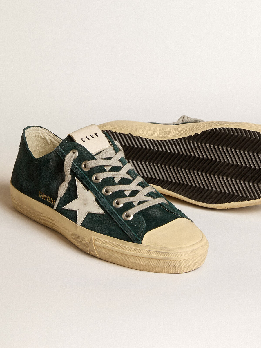 męskie buty v-star ze zamszu w kolorze leśnej zieleni z białą skórzaną gwiazdą
