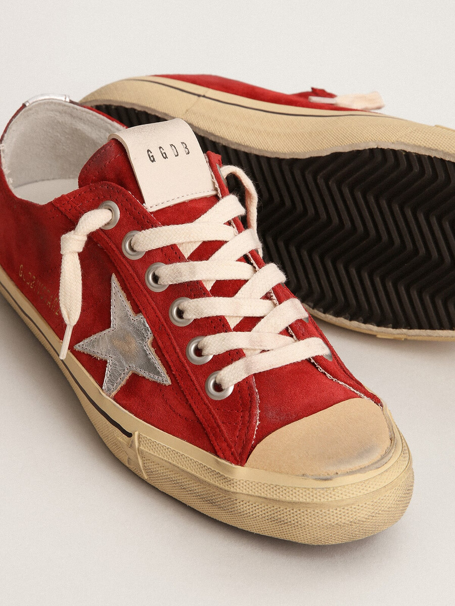 damskie buty v-star z ciemnoczerwonego zamszu ze srebrną gwiazdą